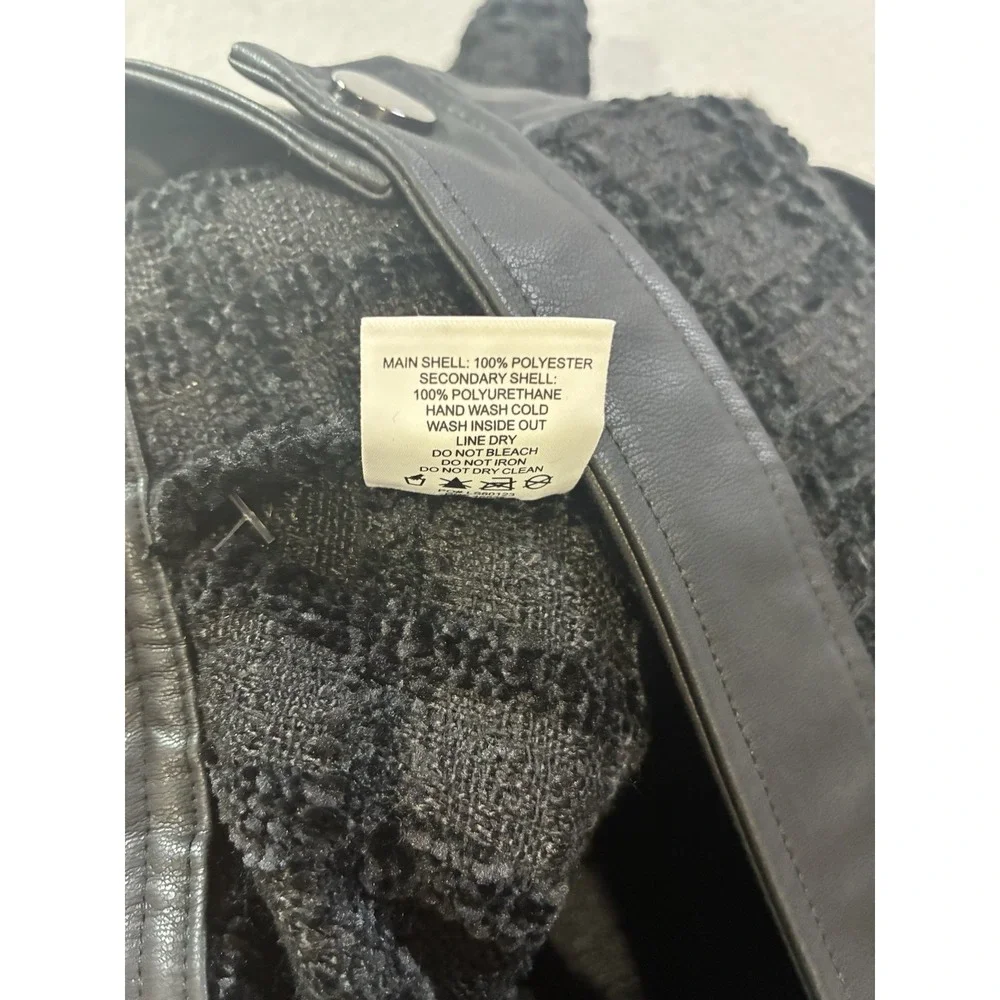 Express Women's 4 High Waist Tweed Mini Skirt Faux Leather & Button Detail Black